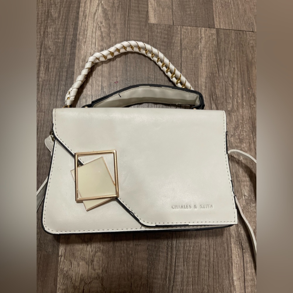 Charles & Keith white gold envelope clutch crossbody bag formal preppy 90s Y2K
